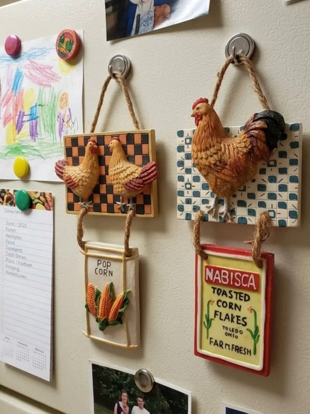 Vintage Nabisco Corn Flakes & Popcorn Hanging Chicken Decor Set - 2 Pcs